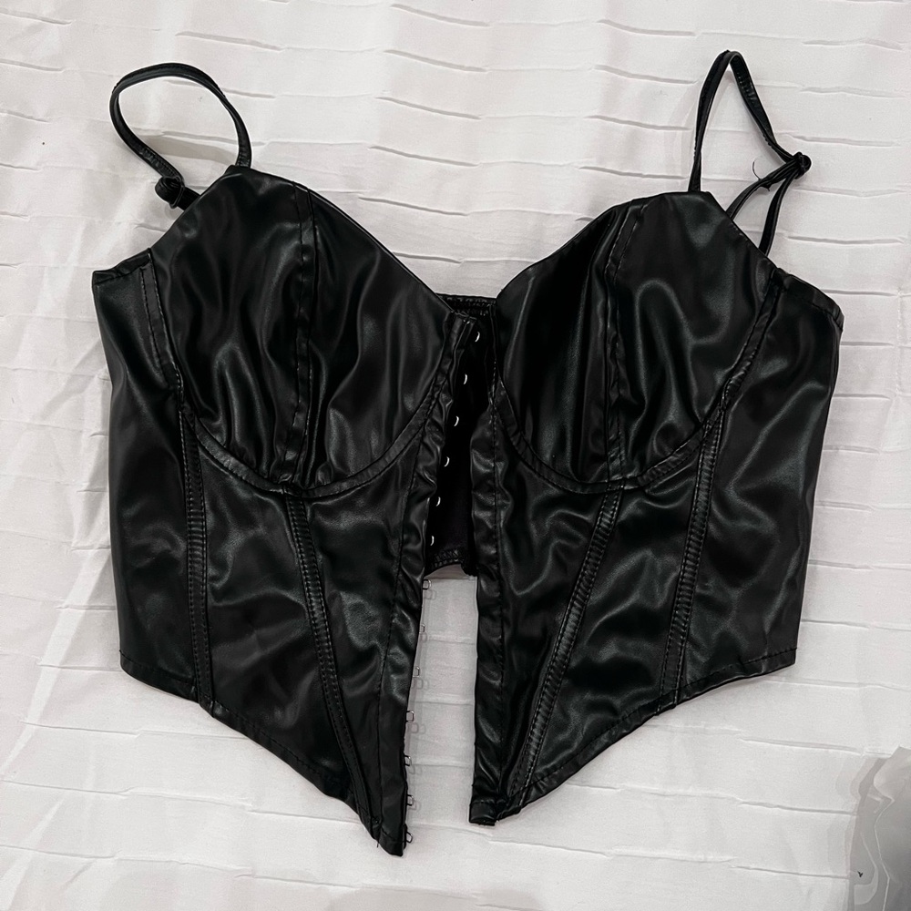 Black Satin Corset Top adjustable straps Size XS